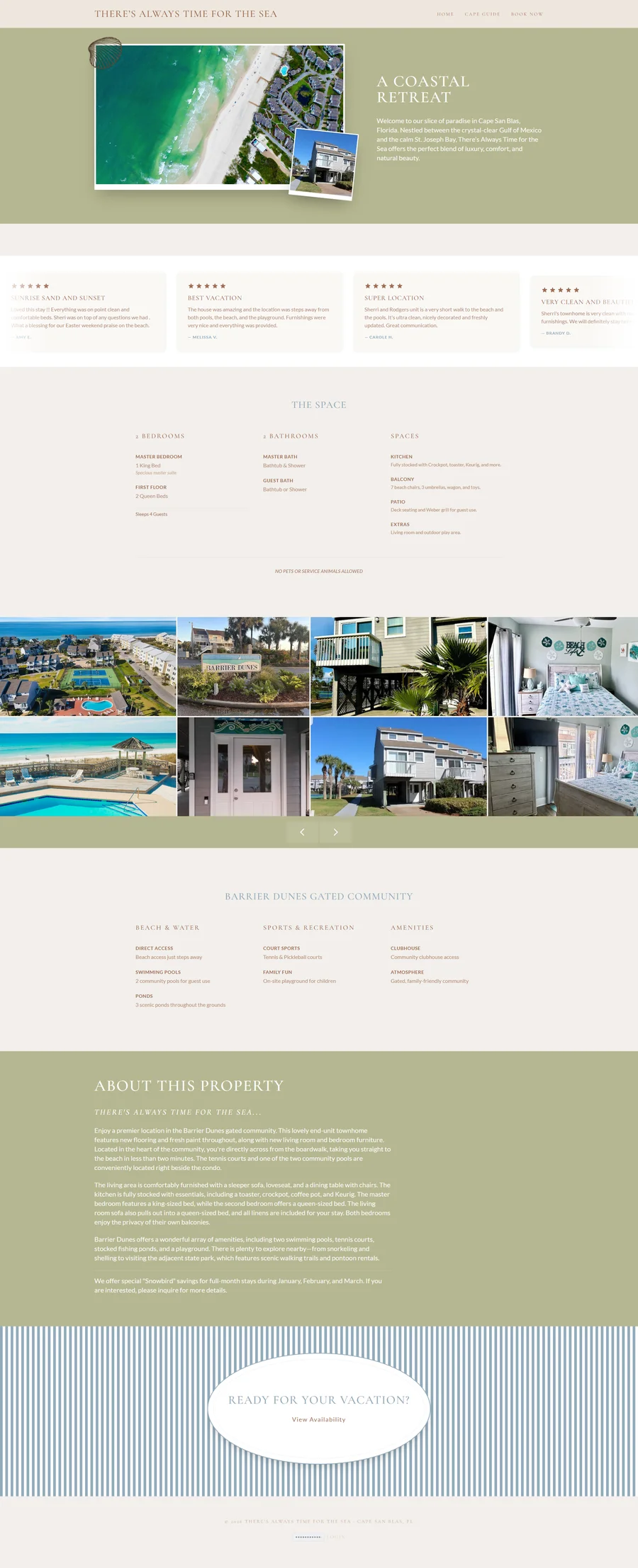 Custom vacation rental website design for There's Always Time for the Sea in Cape San Blas, FL