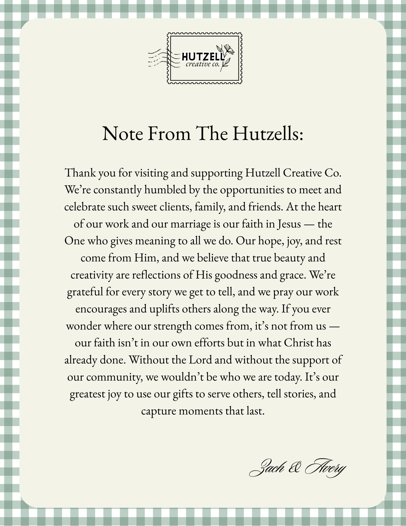 Note from the Hutzells
